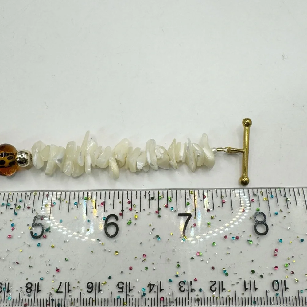 Mother of Pearl and glass leopard print bead toggle closure bracelet